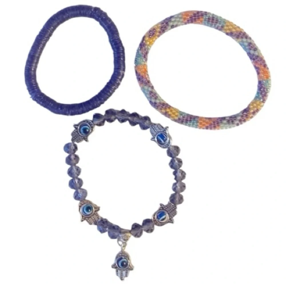 Kids Stretch Bracelet Bundle, 3 in Lot, Beaded, playful, girly girl​​​, VGUC